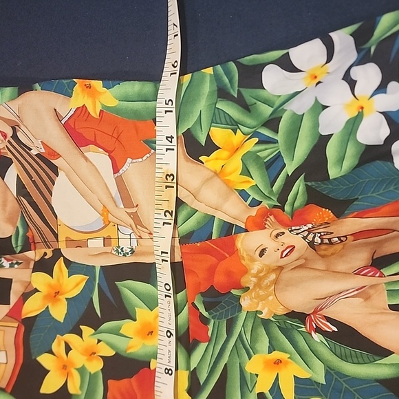 NWOT Belle Poque Summer Dress Bold Print Pin Up Girls Hibiscus Island Sz Med - Picture 9 of 12